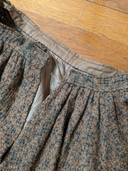 c. 1890s Gorgeous Green + Brown Woven Cotton + Wool Dress