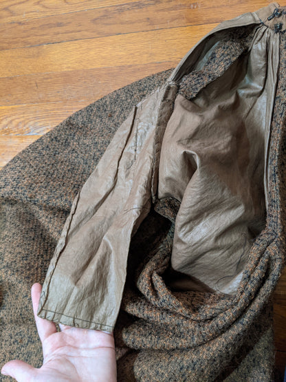 c. 1890s Gorgeous Green + Brown Woven Cotton + Wool Dress