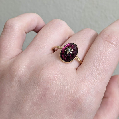Victorian Almandine Garnet 15k Gold Star Ring