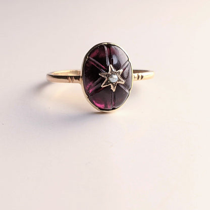 Victorian Almandine Garnet 15k Gold Star Ring