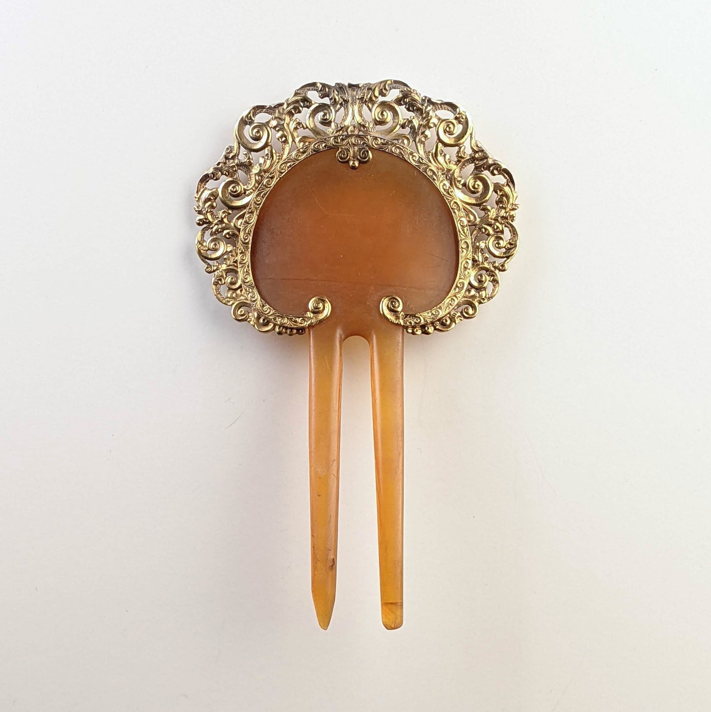 19th c. 14k Gold + Celluloid Hair Comb