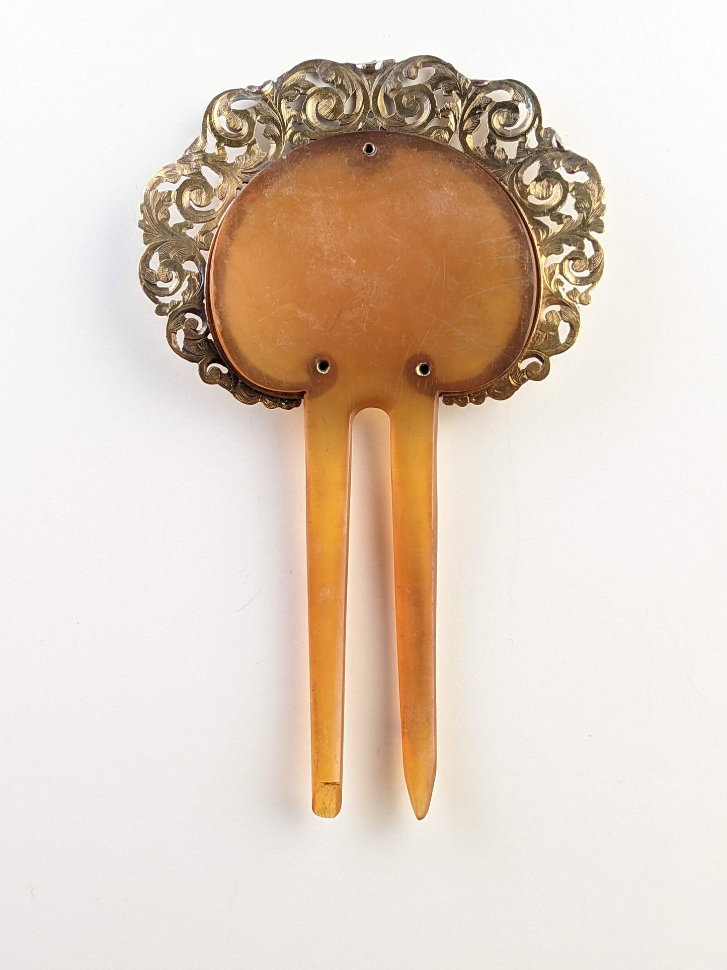 19th c. 14k Gold + Celluloid Hair Comb
