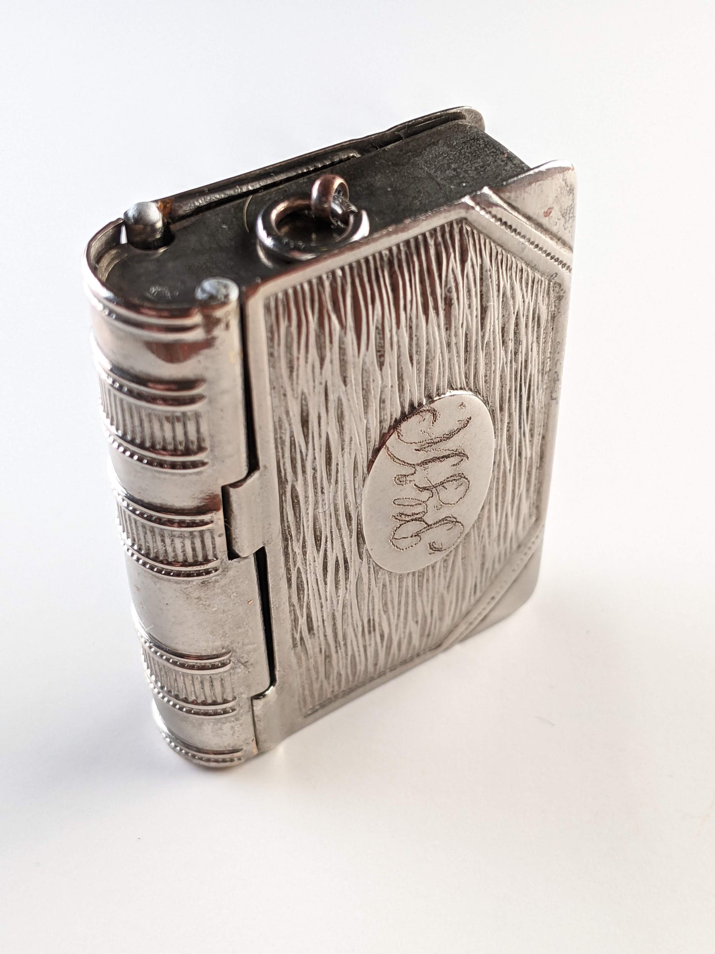 19th c. Silver Plated Book Vesta Case Pendant