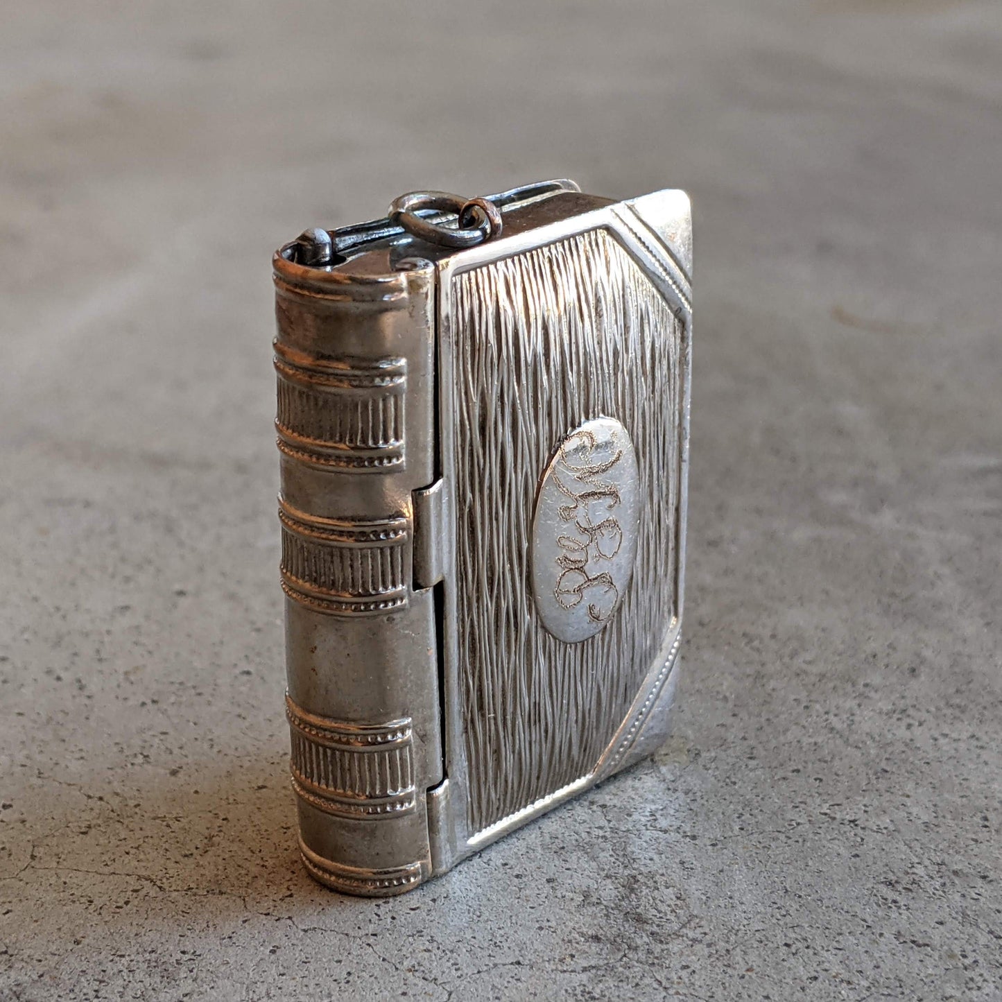 19th c. Silver Plated Book Vesta Case Pendant