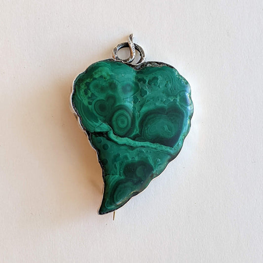 Victorian Scottish Malachite Leaf / Witch's Heart Brooch