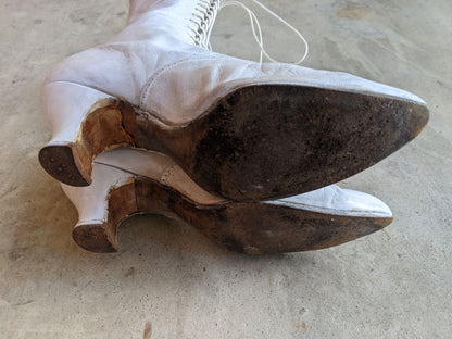 c. 1910s-1920s White Boots | Approx Sz. 7.5-8