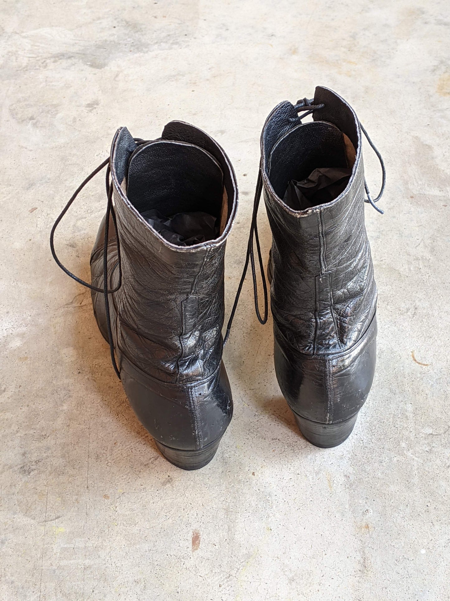 c. 1910s Black Lace Up Boots | Approx Sz 7.5-8