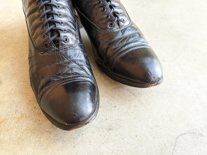 c. 1910s-1920s Black Lace Up Boots | Approx Sz 7.5