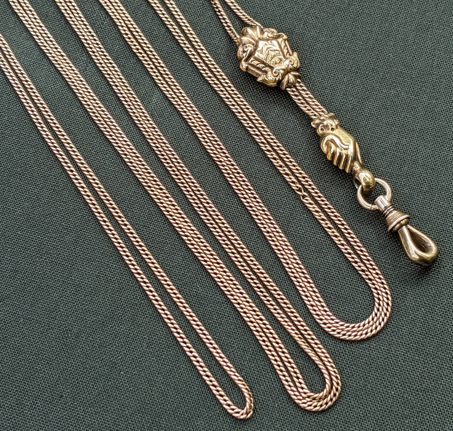 Early 19th c. Georgian 14k Gold Fist Long Guard Chain