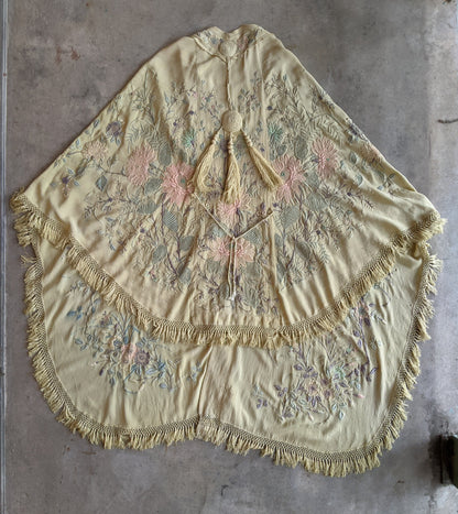 c. 1900s-1910s Pastel Silk Shawl Wrap