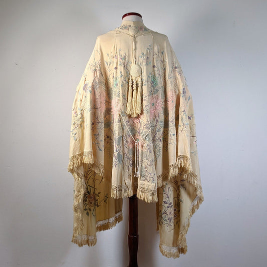 c. 1900s-1910s Pastel Silk Shawl Wrap