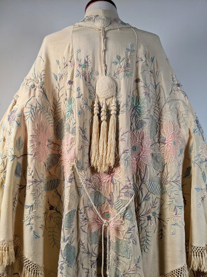c. 1900s-1910s Pastel Silk Shawl Wrap
