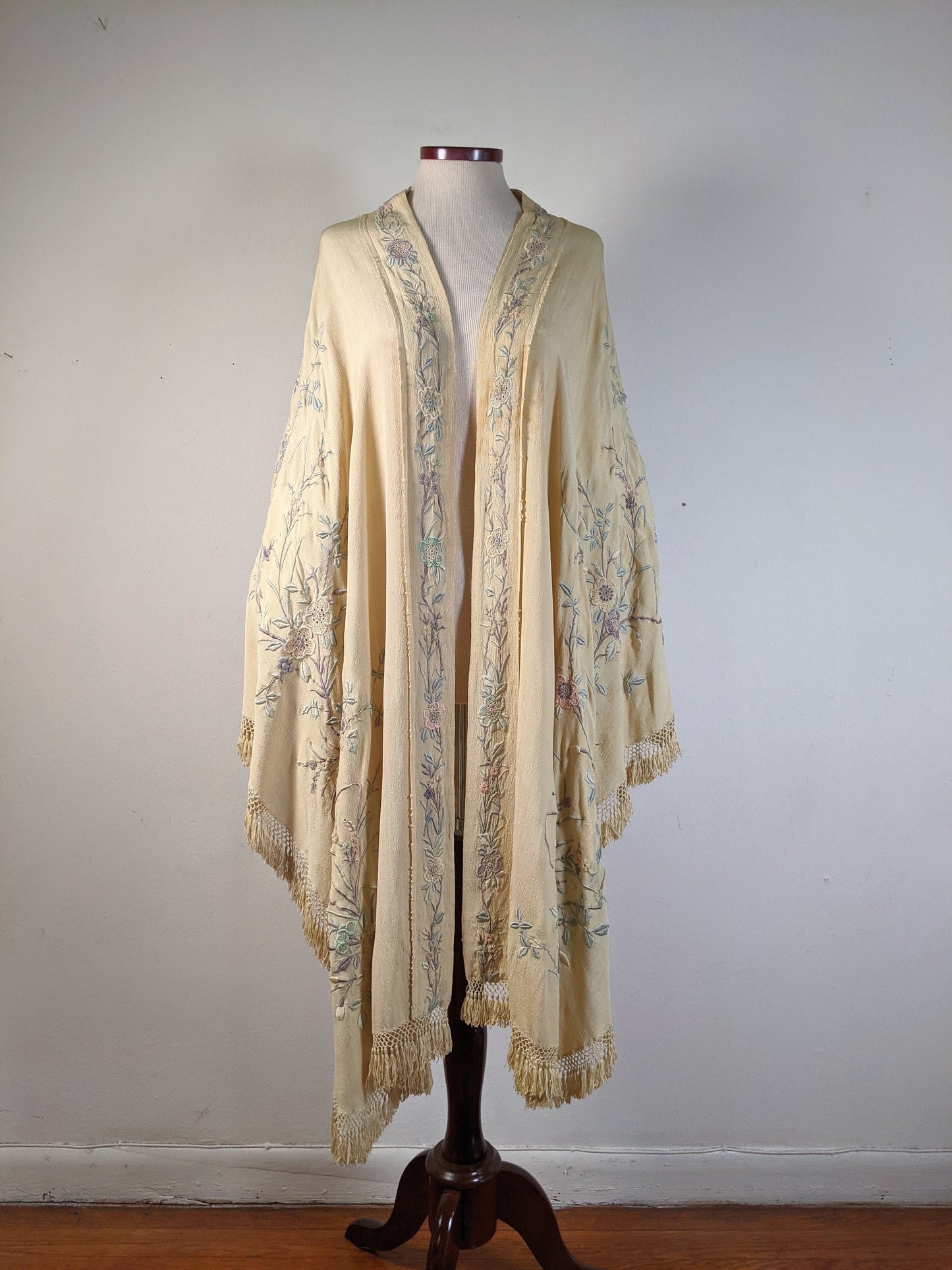 c. 1900s-1910s Pastel Silk Shawl Wrap