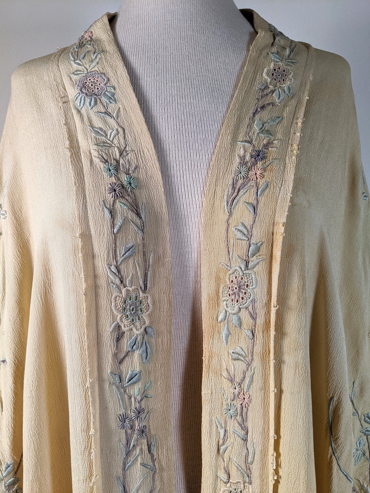 c. 1900s-1910s Pastel Silk Shawl Wrap