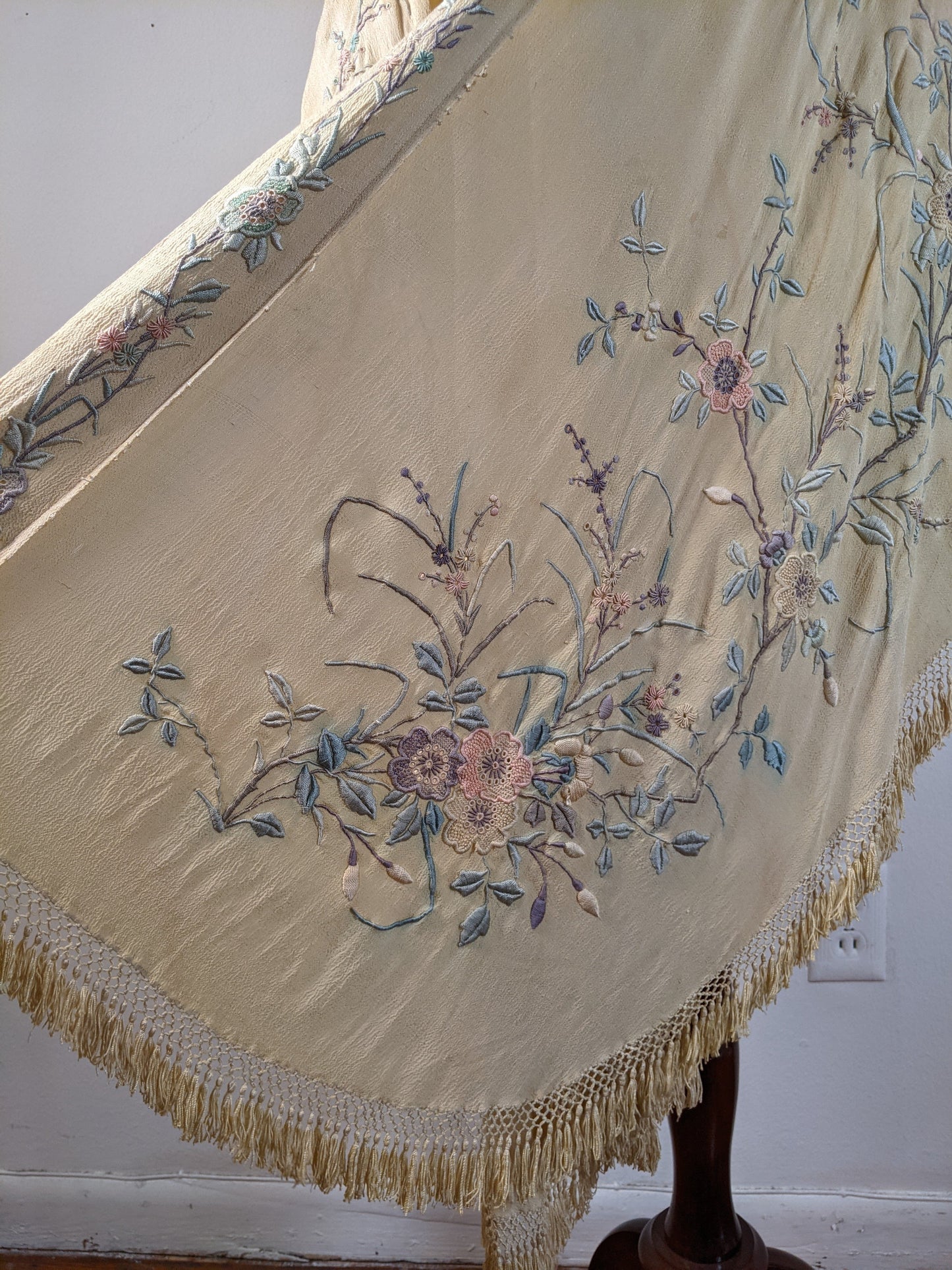 c. 1900s-1910s Pastel Silk Shawl Wrap
