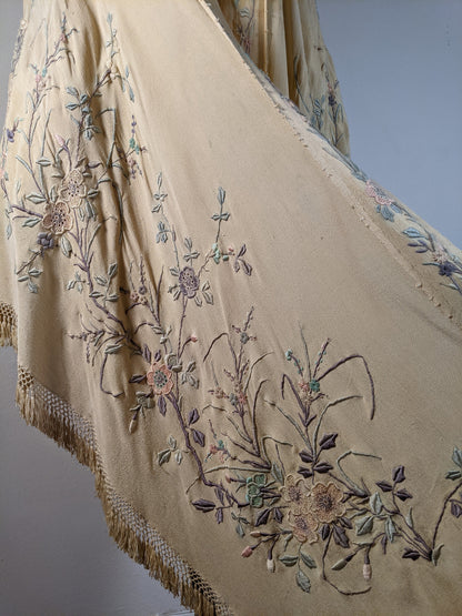 c. 1900s-1910s Pastel Silk Shawl Wrap