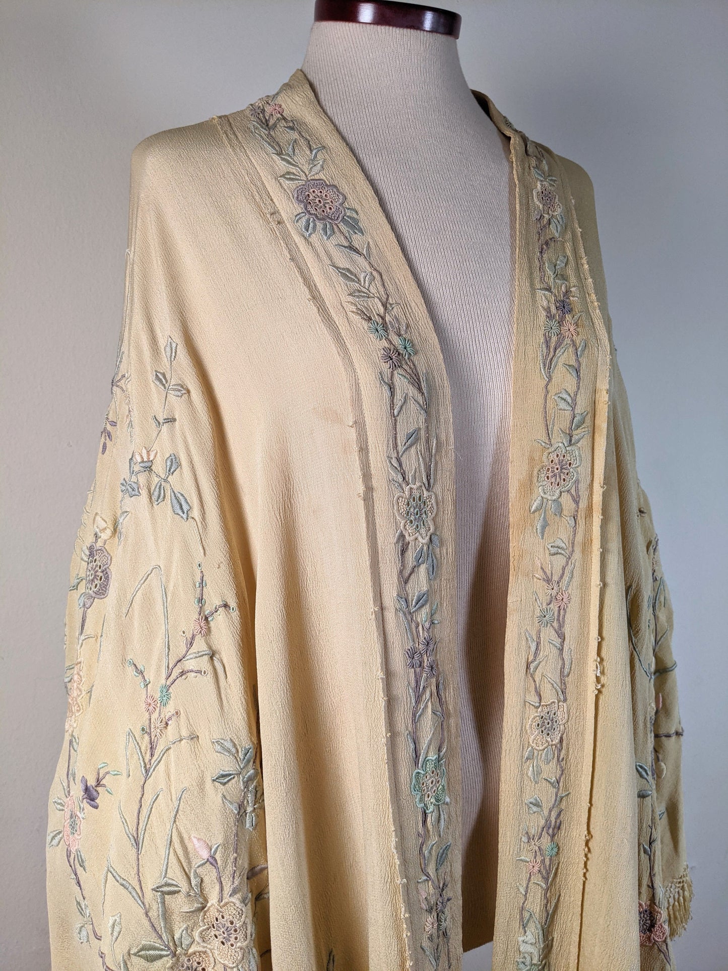 c. 1900s-1910s Pastel Silk Shawl Wrap