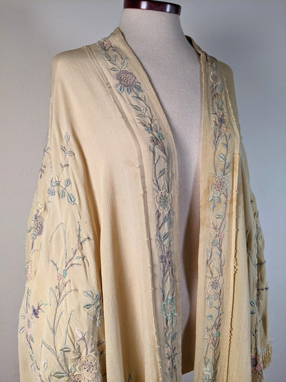 c. 1900s-1910s Pastel Silk Shawl Wrap