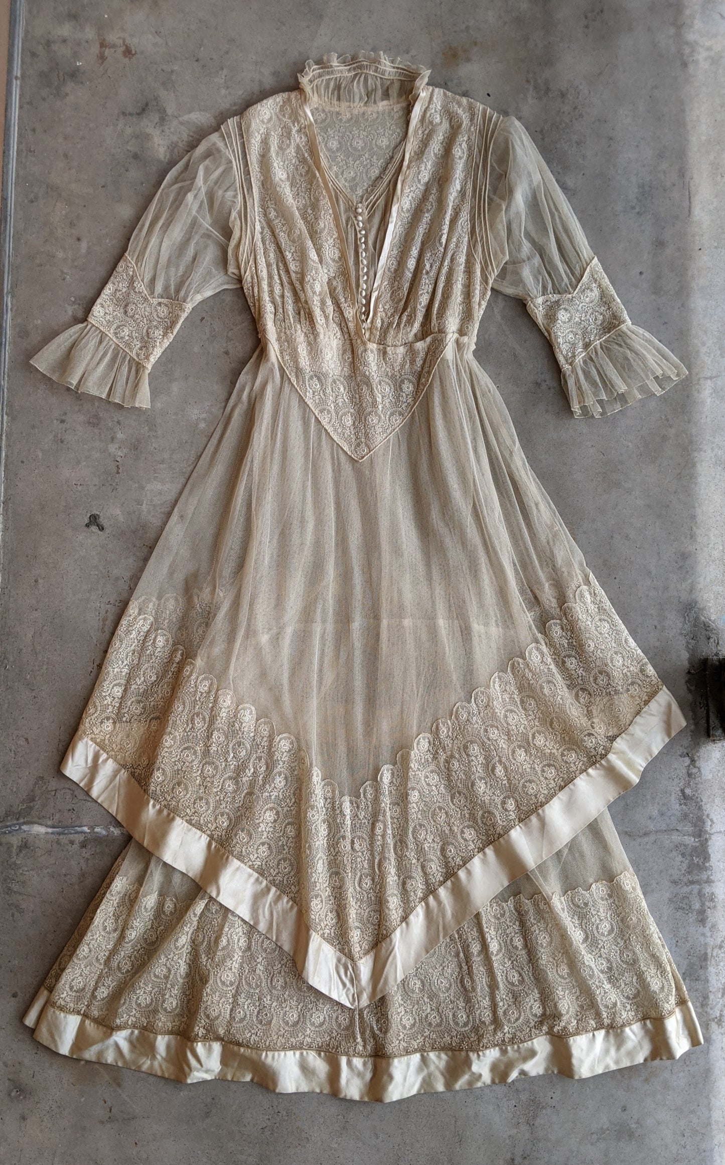 c. 1916 Net Lace + Silk Dress