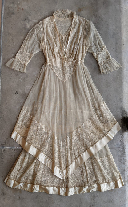 c. 1916 Net Lace + Silk Dress