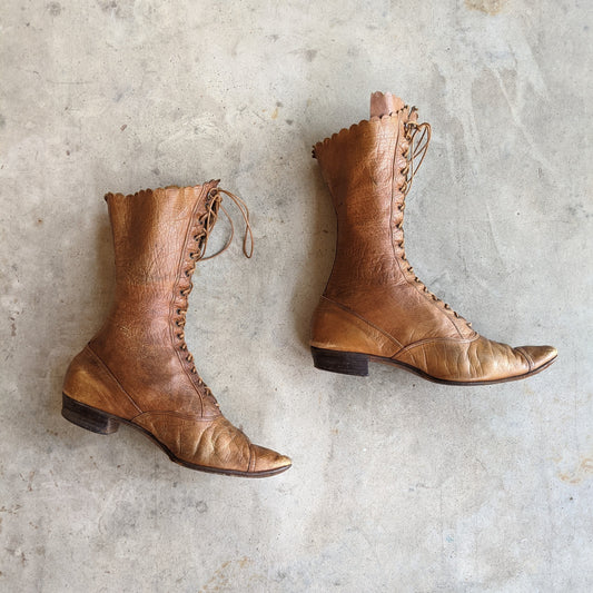 c. 1890s Brown Lace Up Boots | Approx Sz. 7