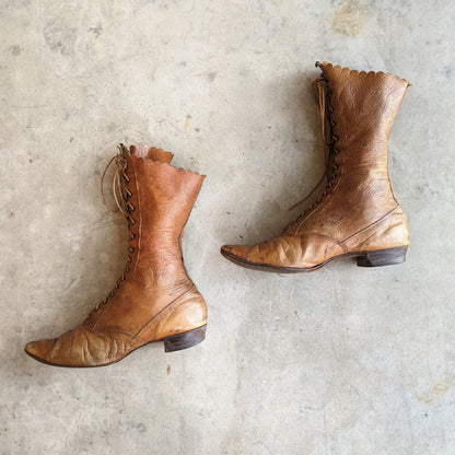 c. 1890s Brown Lace Up Boots | Approx Sz. 7