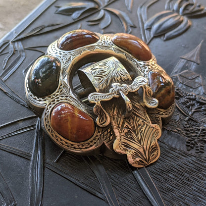 Sterling Silver Victorian Scottish Agate Buckle Brooch