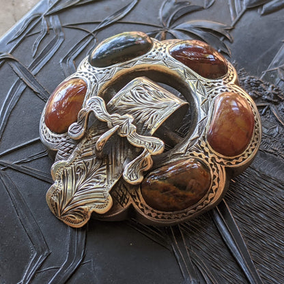 Sterling Silver Victorian Scottish Agate Buckle Brooch