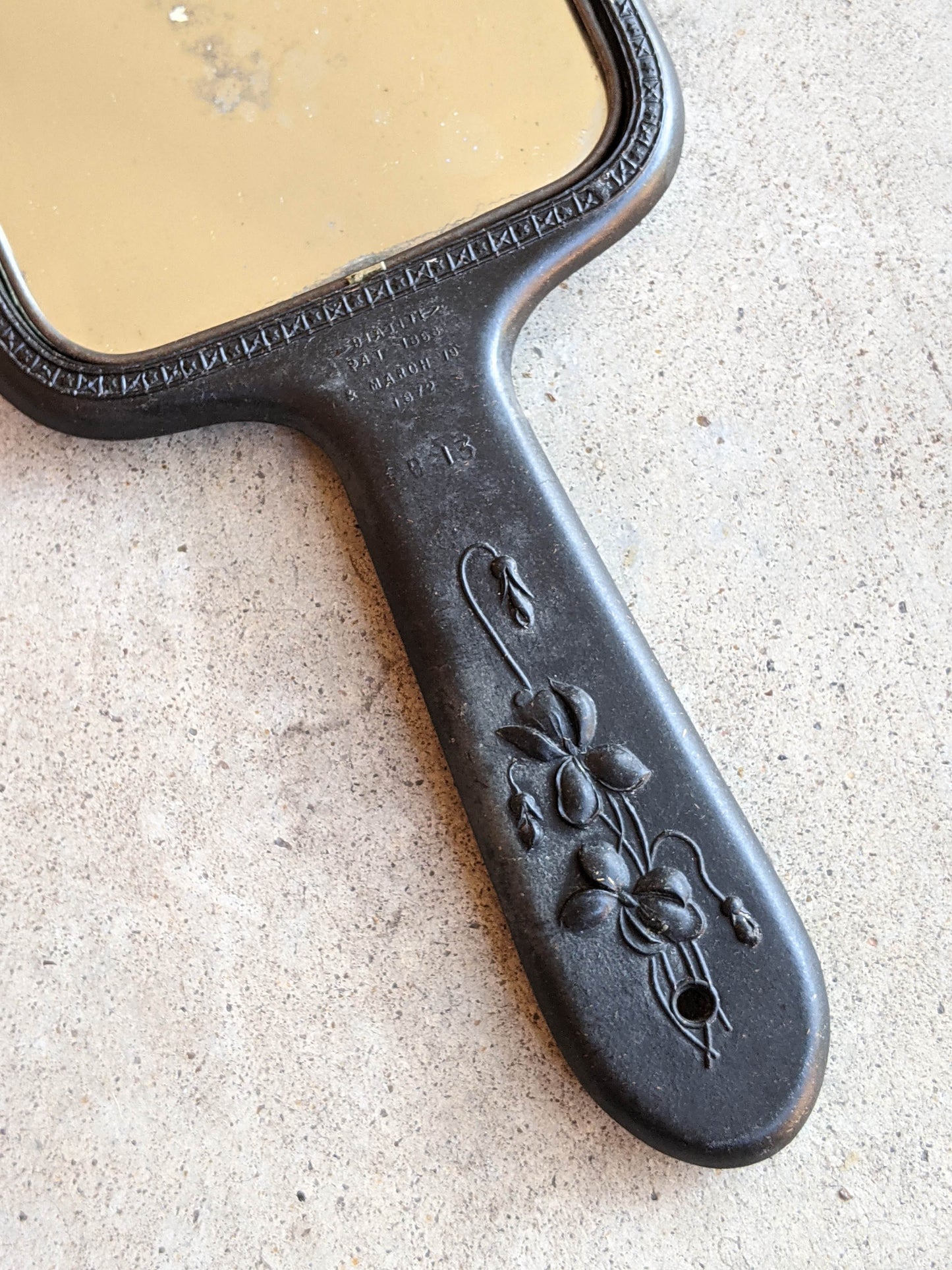 19th c. "Diatite" Hand Mirror - "The Nodding Violet"