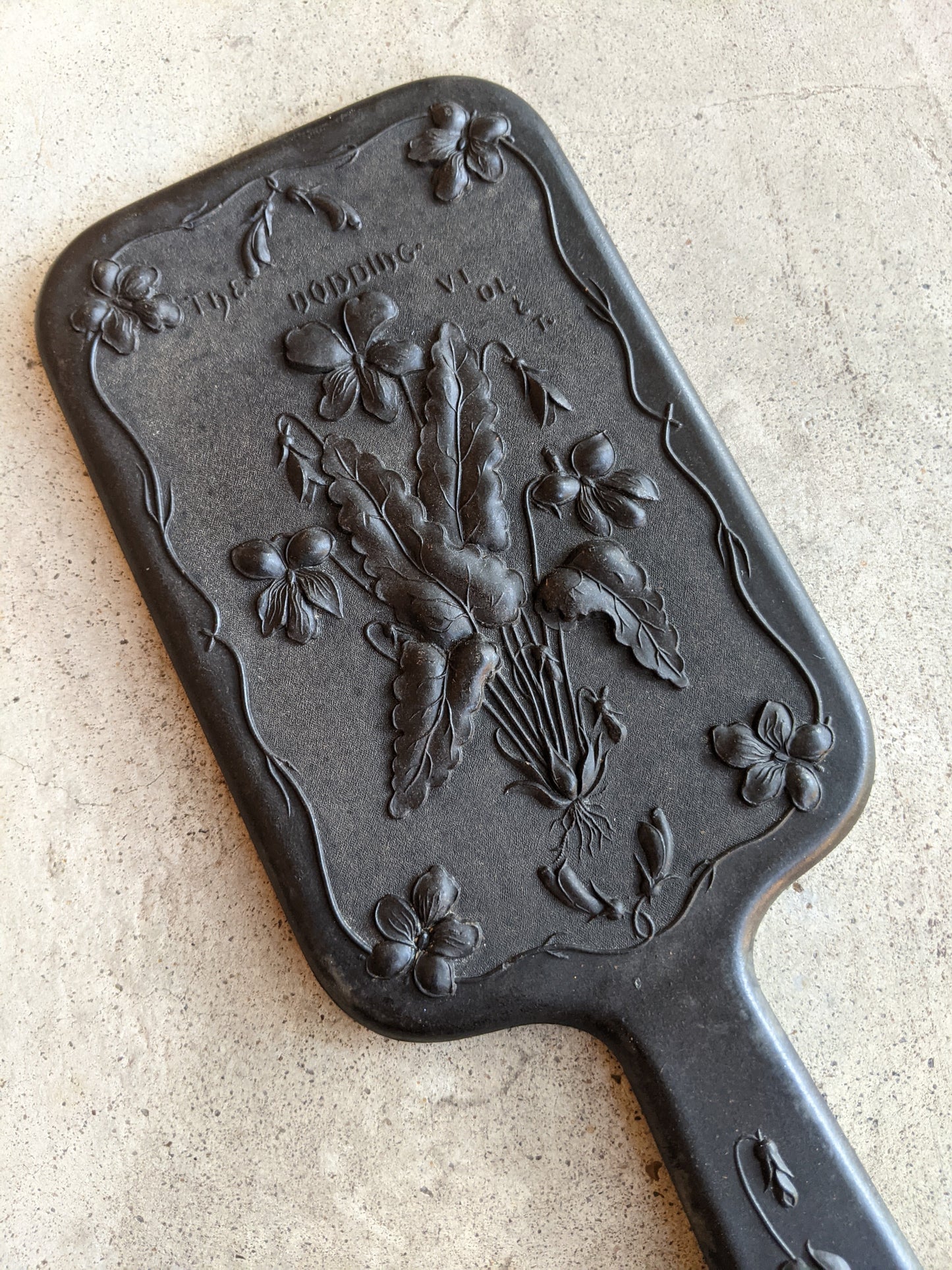 19th c. "Diatite" Hand Mirror - "The Nodding Violet"