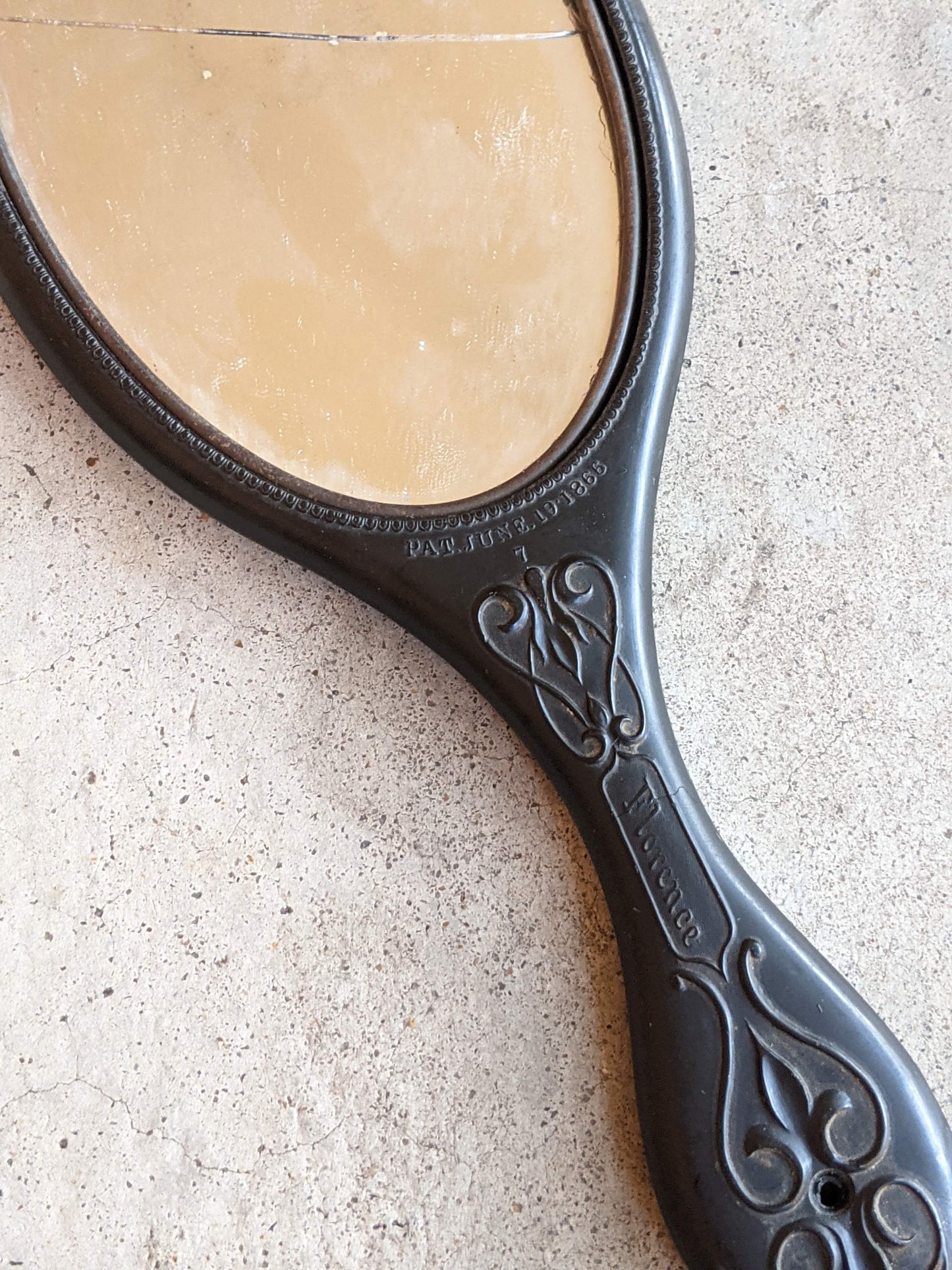19th c. "Florence" Shellac Hand Mirror | As Is Cracked Glass