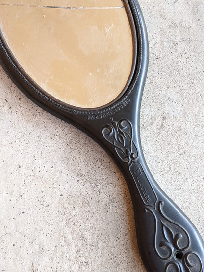 19th c. "Florence" Shellac Hand Mirror | As Is Cracked Glass