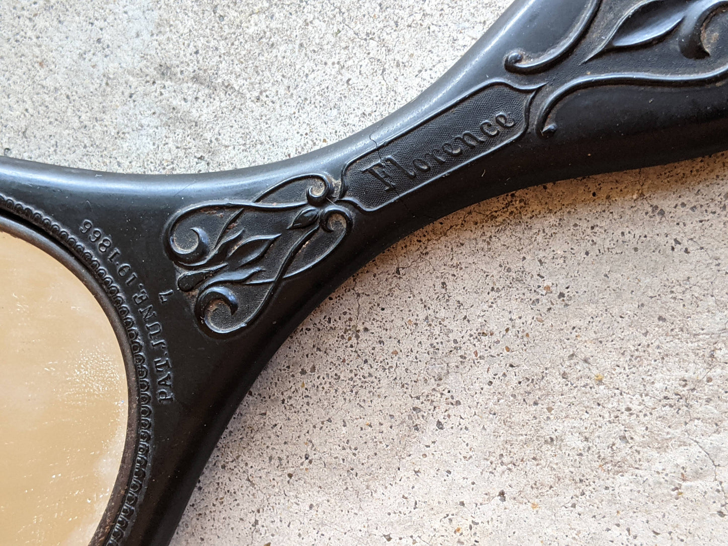 19th c. "Florence" Shellac Hand Mirror | As Is Cracked Glass
