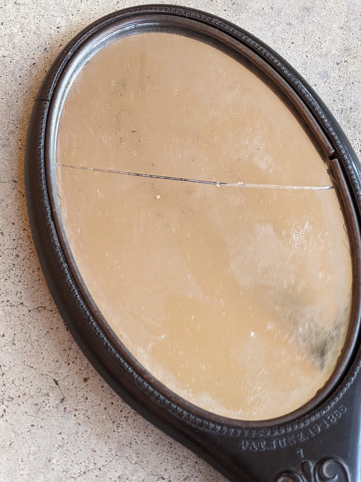 19th c. "Florence" Shellac Hand Mirror | As Is Cracked Glass