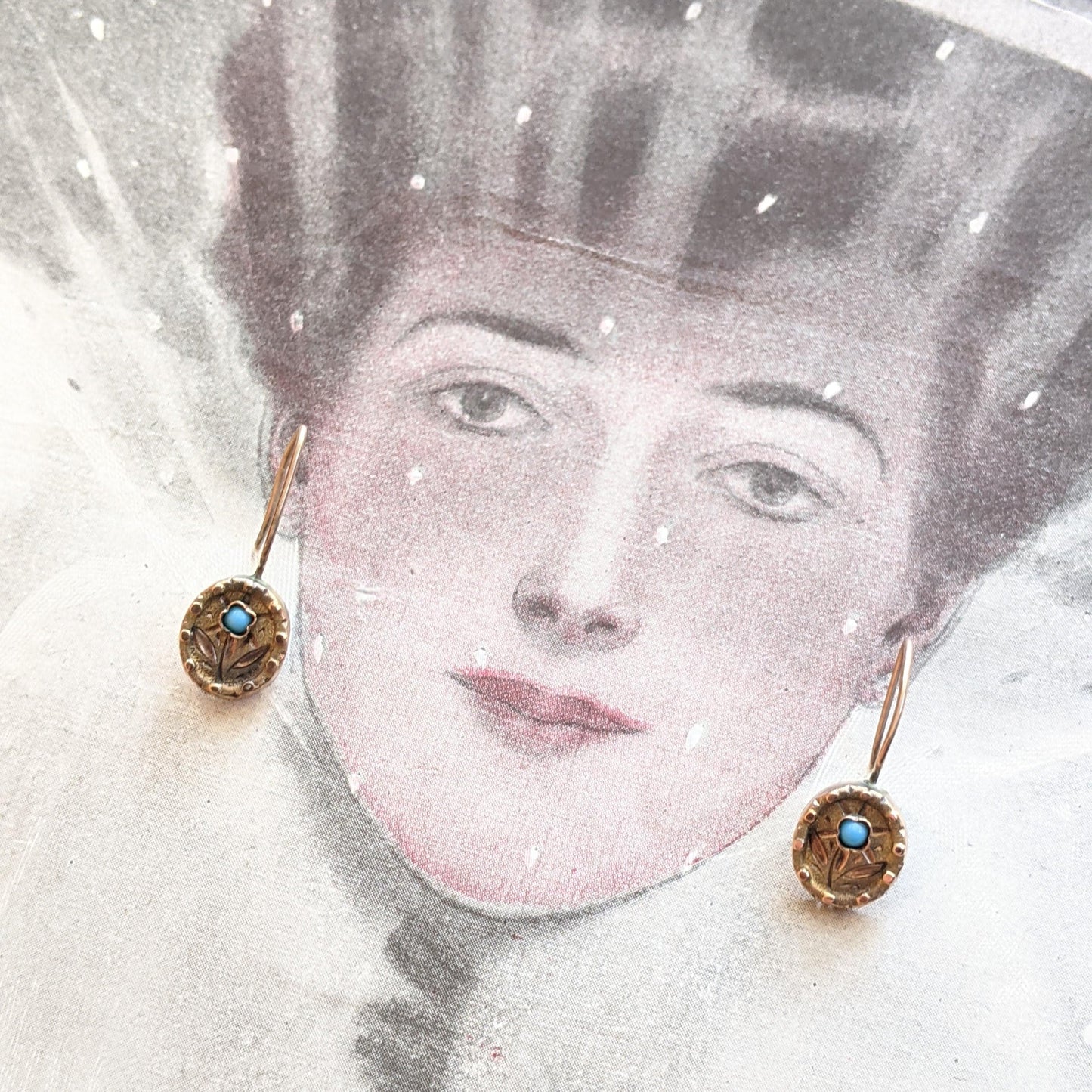c. 1890s 9k Gold Forget Me Not Earrings