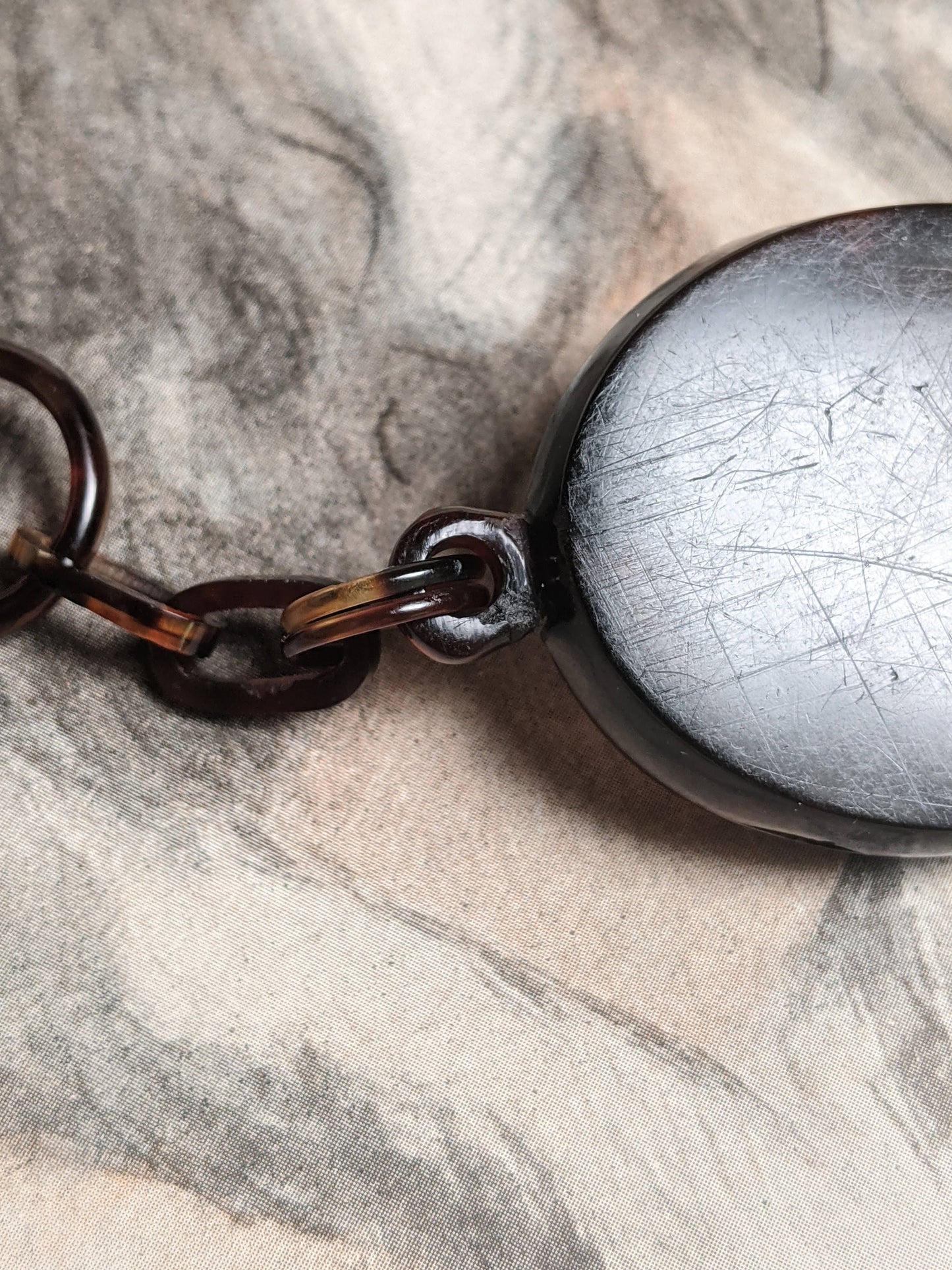 19th c. Tortoise Shell Locket + Chain