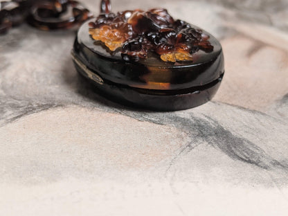19th c. Tortoise Shell Locket + Chain