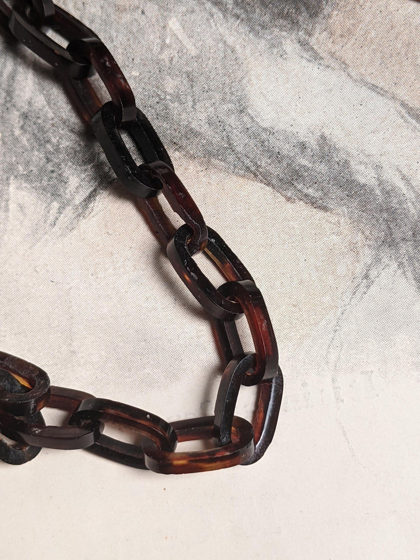 19th c. Tortoise Shell Locket + Chain