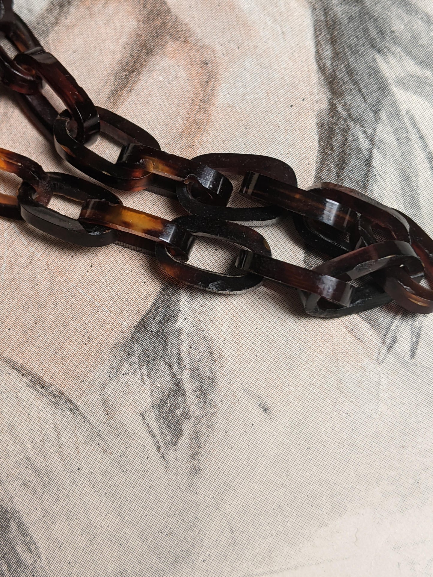 19th c. Tortoise Shell Locket + Chain