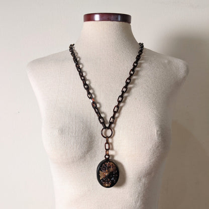 19th c. Tortoise Shell Locket + Chain
