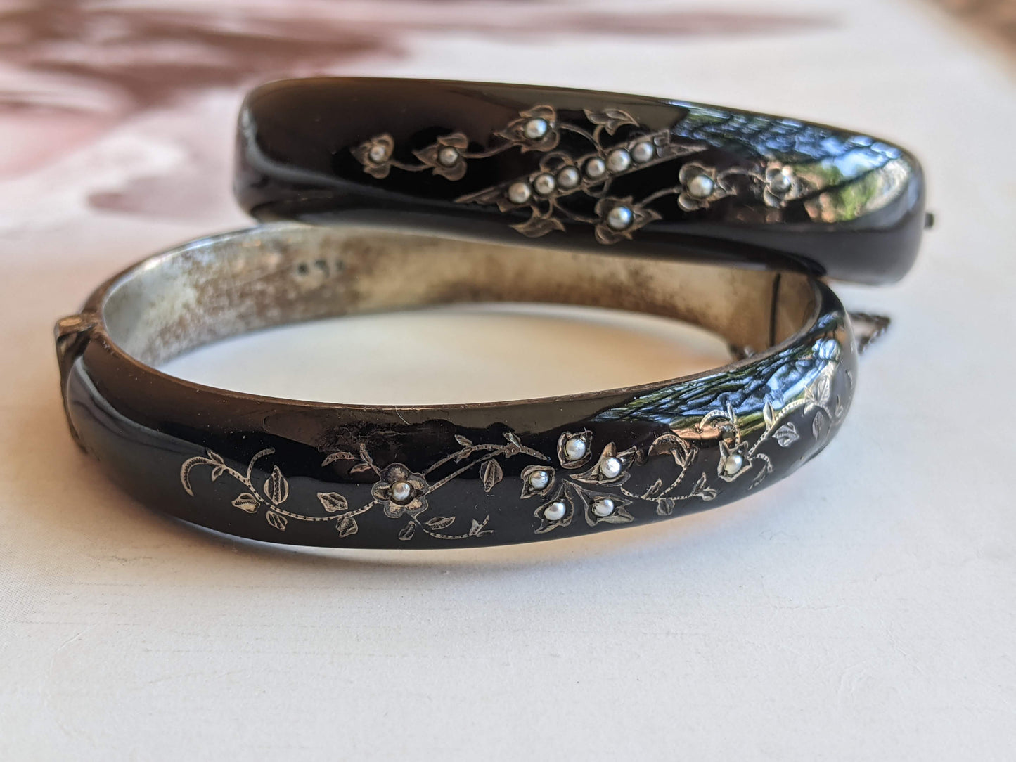 c. 1860s Pair of Silver Enamel Bracelets