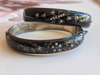 c. 1860s Pair of Silver Enamel Bracelets