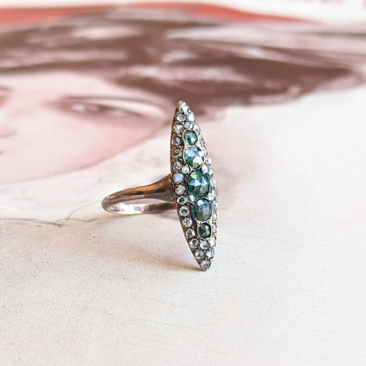 c. 1890s-1900s 14k Gold Emerald Diamond Ring