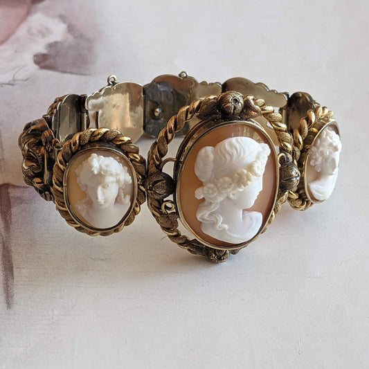 19th c. 14k Gold Cameo Bracelet - The Three Graces