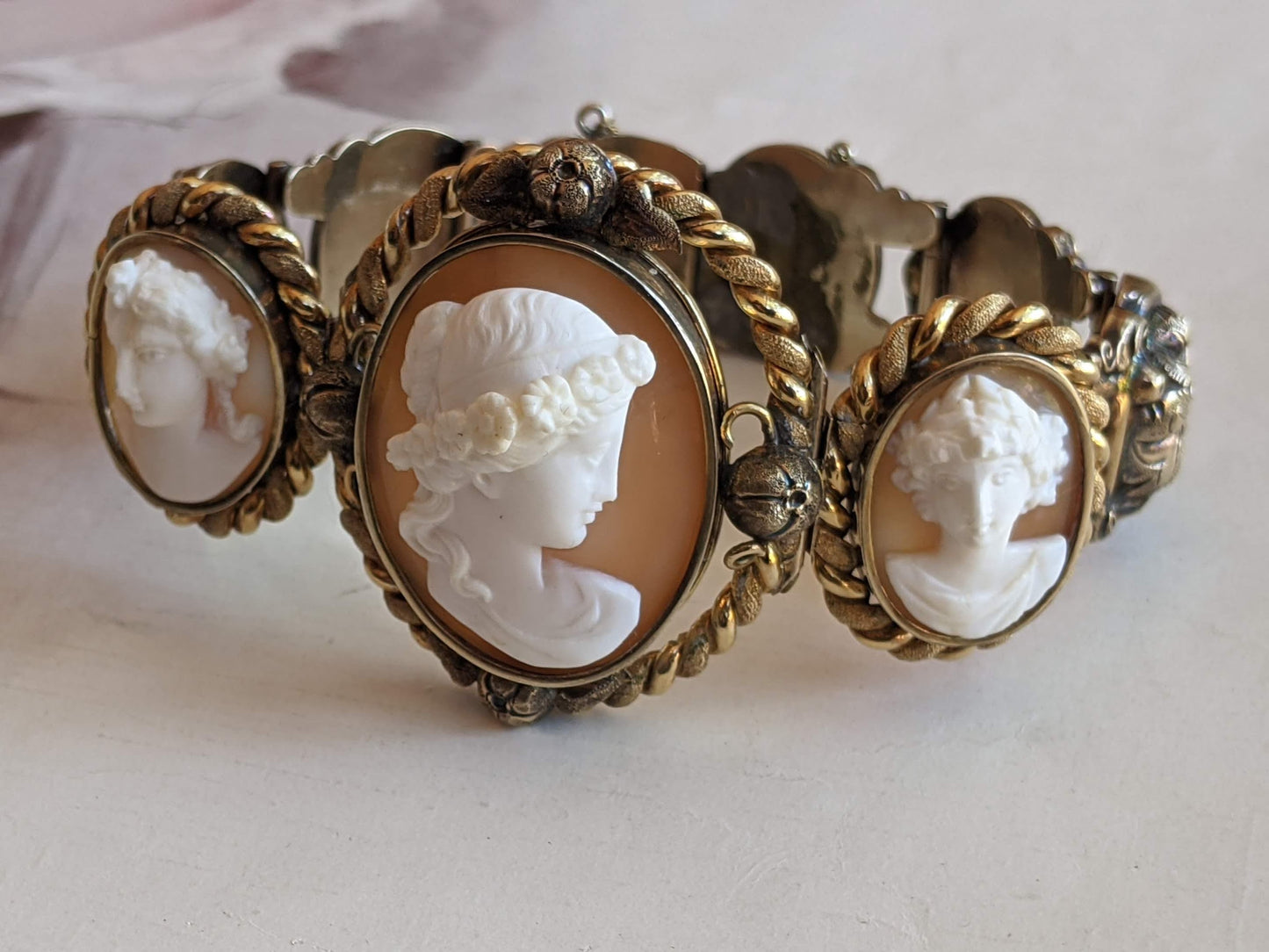 19th c. 14k Gold Cameo Bracelet - The Three Graces