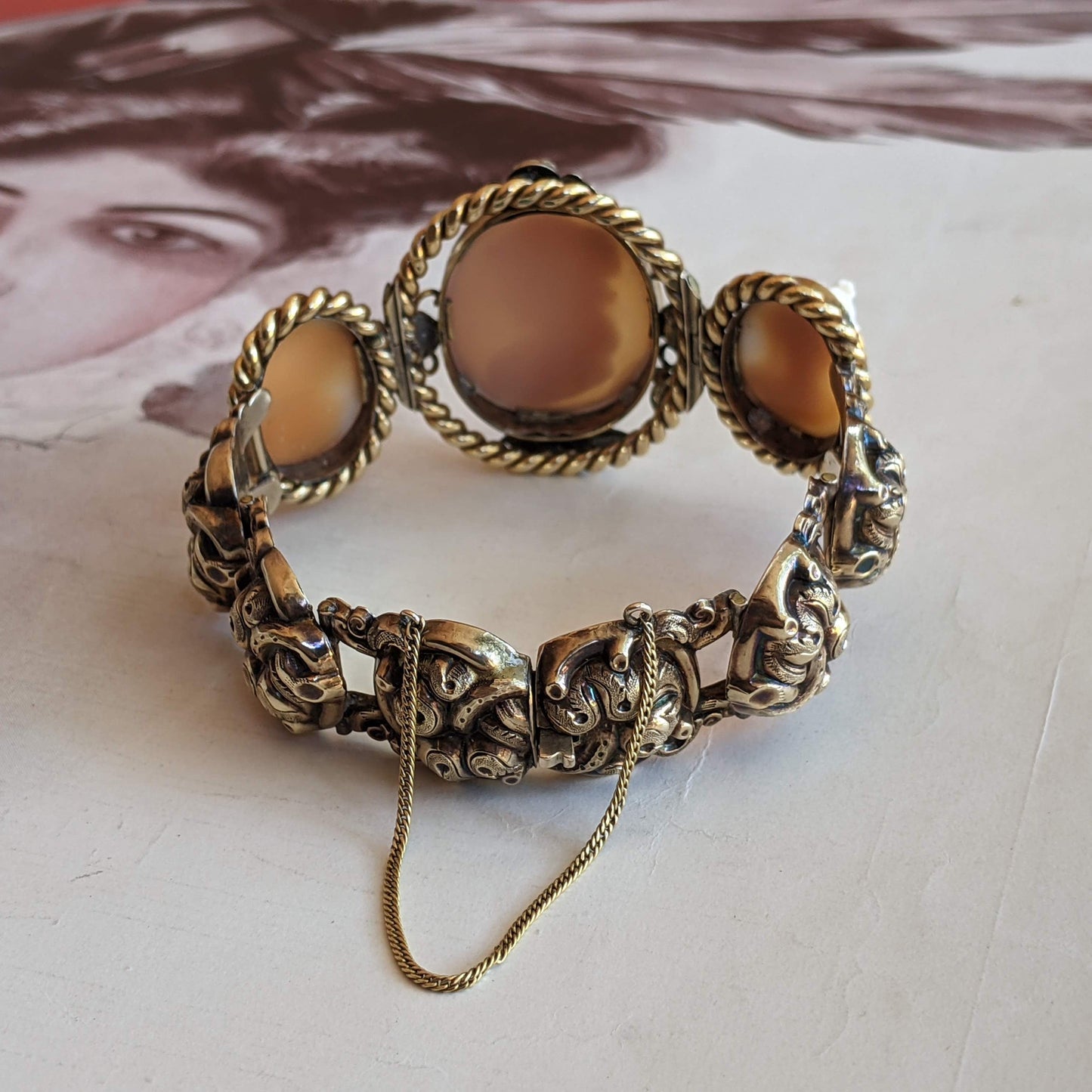 19th c. 14k Gold Cameo Bracelet - The Three Graces