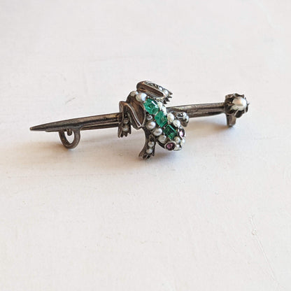 c. 1890s-1900s Silver Frog Brooch