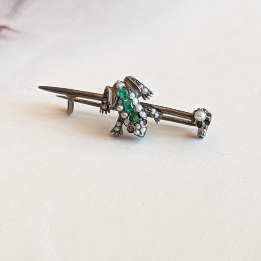 c. 1890s-1900s Silver Frog Brooch