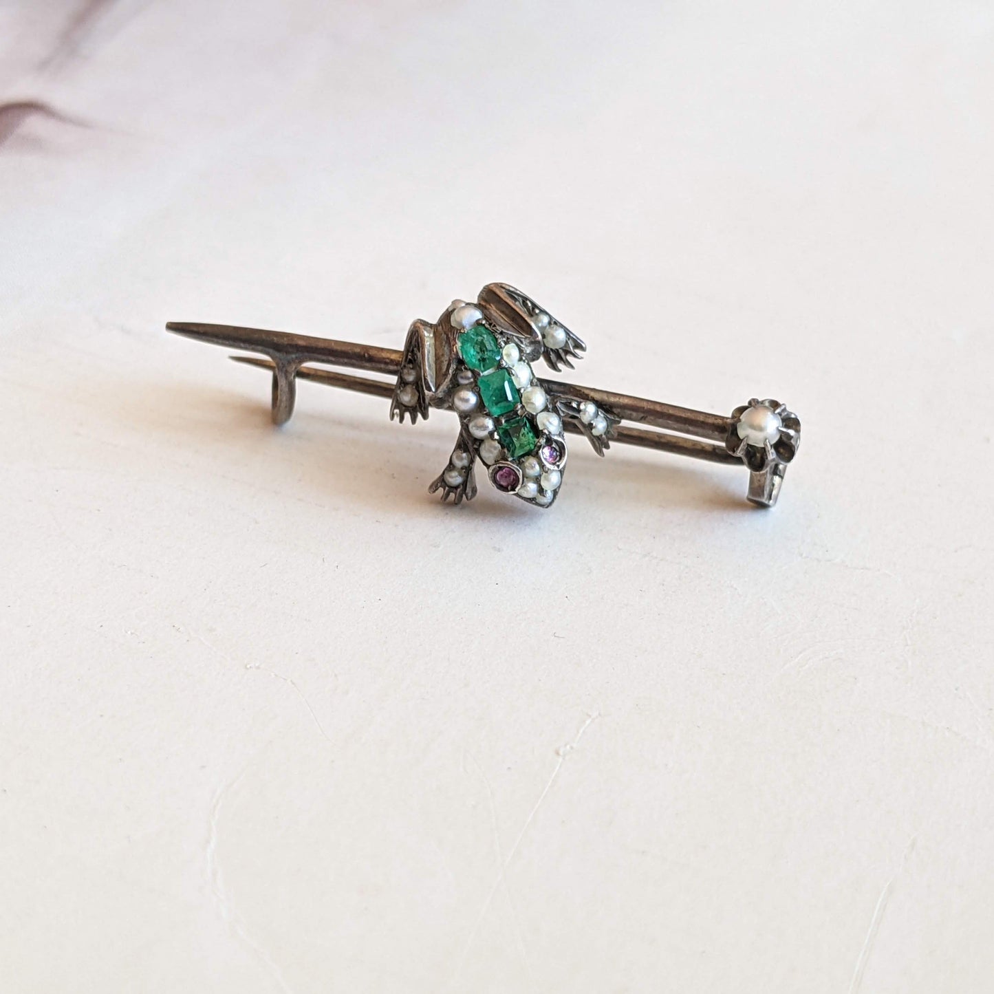 c. 1890s-1900s Silver Frog Brooch
