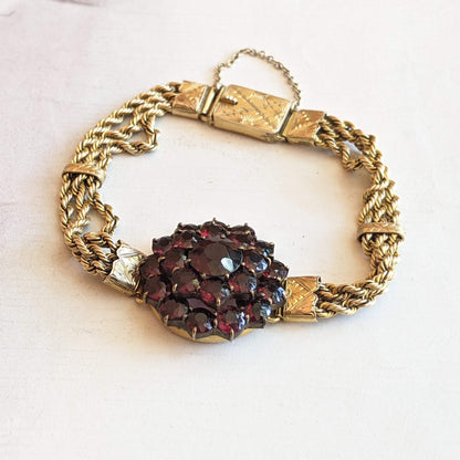 19th c. 14k Gold Bohemian Garnet Bracelet